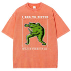 Unisex Japanese Frog Printed Washed Tee