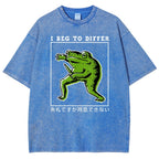 Unisex Japanese Frog Printed Washed Tee