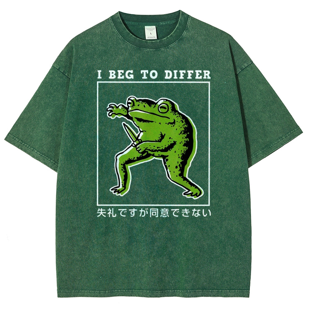 Unisex Japanese Frog Printed Washed Tee