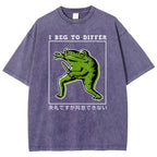 Unisex Japanese Frog Printed Washed Tee