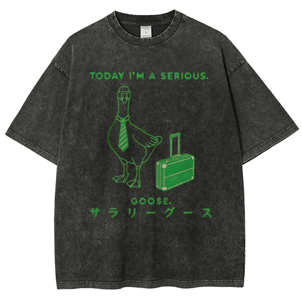 Unisex Goose Printed Washed Tee