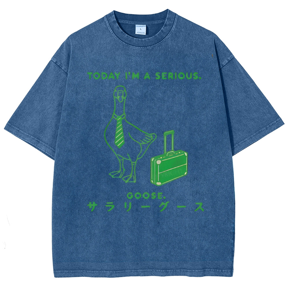 Unisex Goose Printed Washed Tee