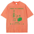 Unisex Goose Printed Washed Tee