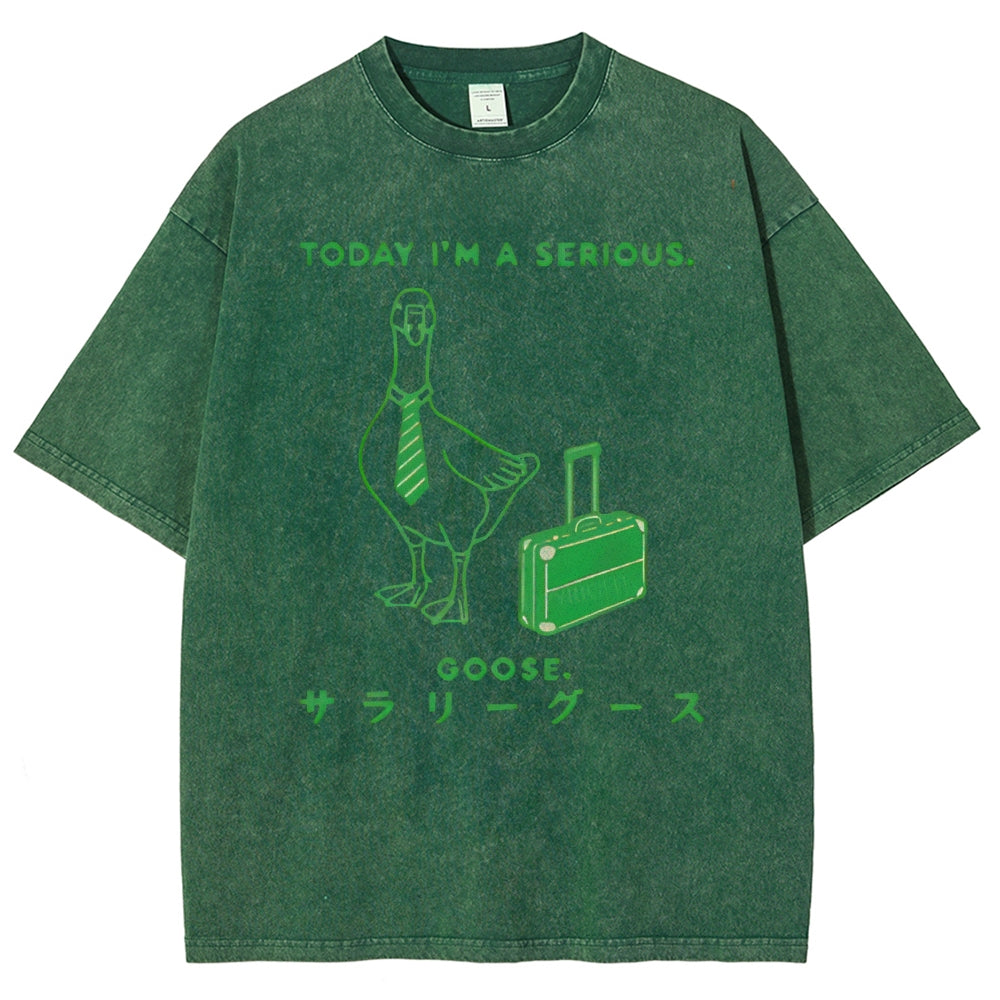 Unisex Goose Printed Washed Tee