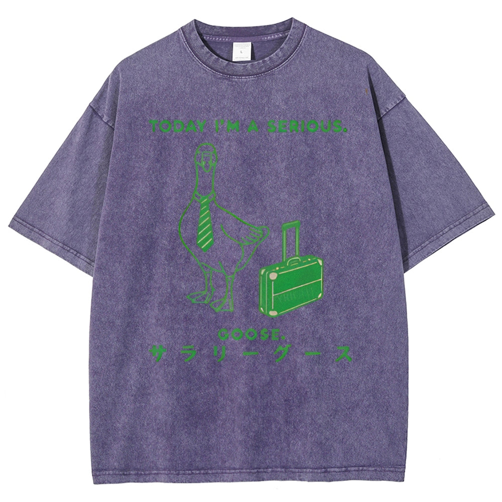 Unisex Goose Printed Washed Tee