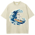 Unisex Wave Cat Printed Washed Tee