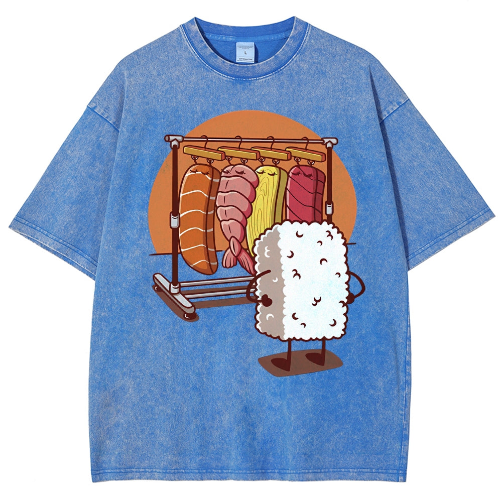 Unisex Sushi Printed Washed Tee