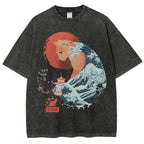 Unisex Japanese Wave Leopard Printed Washed Tee