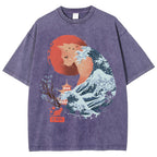 Unisex Japanese Wave Leopard Printed Washed Tee