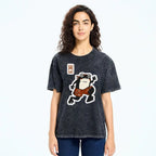 Unisex Japanese Style Frog Printed Washed Tee