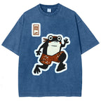 Unisex Japanese Style Frog Printed Washed Tee