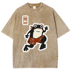 Unisex Japanese Style Frog Printed Washed Tee