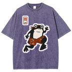 Unisex Japanese Style Frog Printed Washed Tee