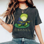 Unisex Japanese Style Frog Printed Washed Tee