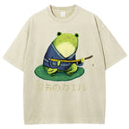 Unisex Japanese Style Frog Printed Washed Tee