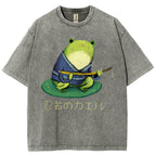 Unisex Japanese Style Frog Printed Washed Tee