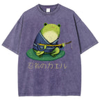 Unisex Japanese Style Frog Printed Washed Tee