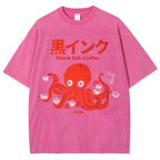Unisex Japanese Octopus Printed Washed Tee