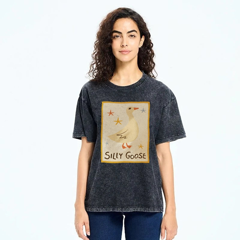 Unisex Silly Goose Printed Washed Tee