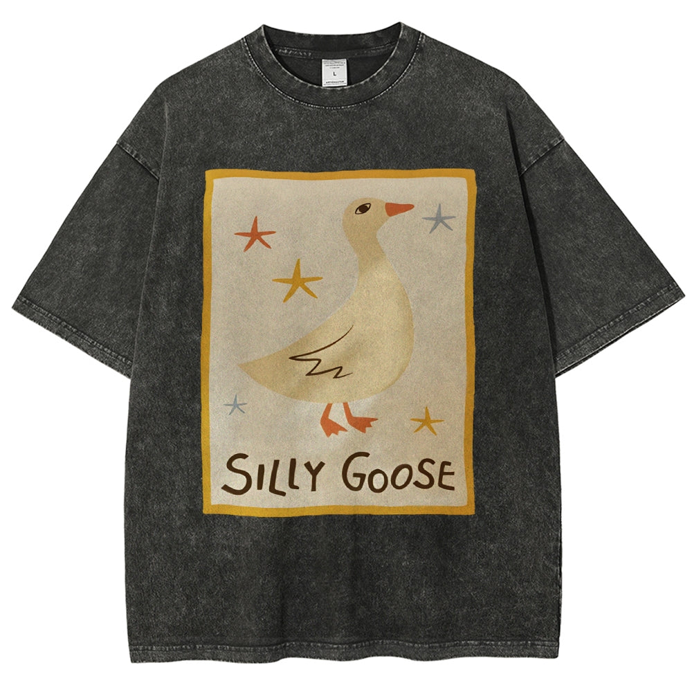 Unisex Silly Goose Printed Washed Tee