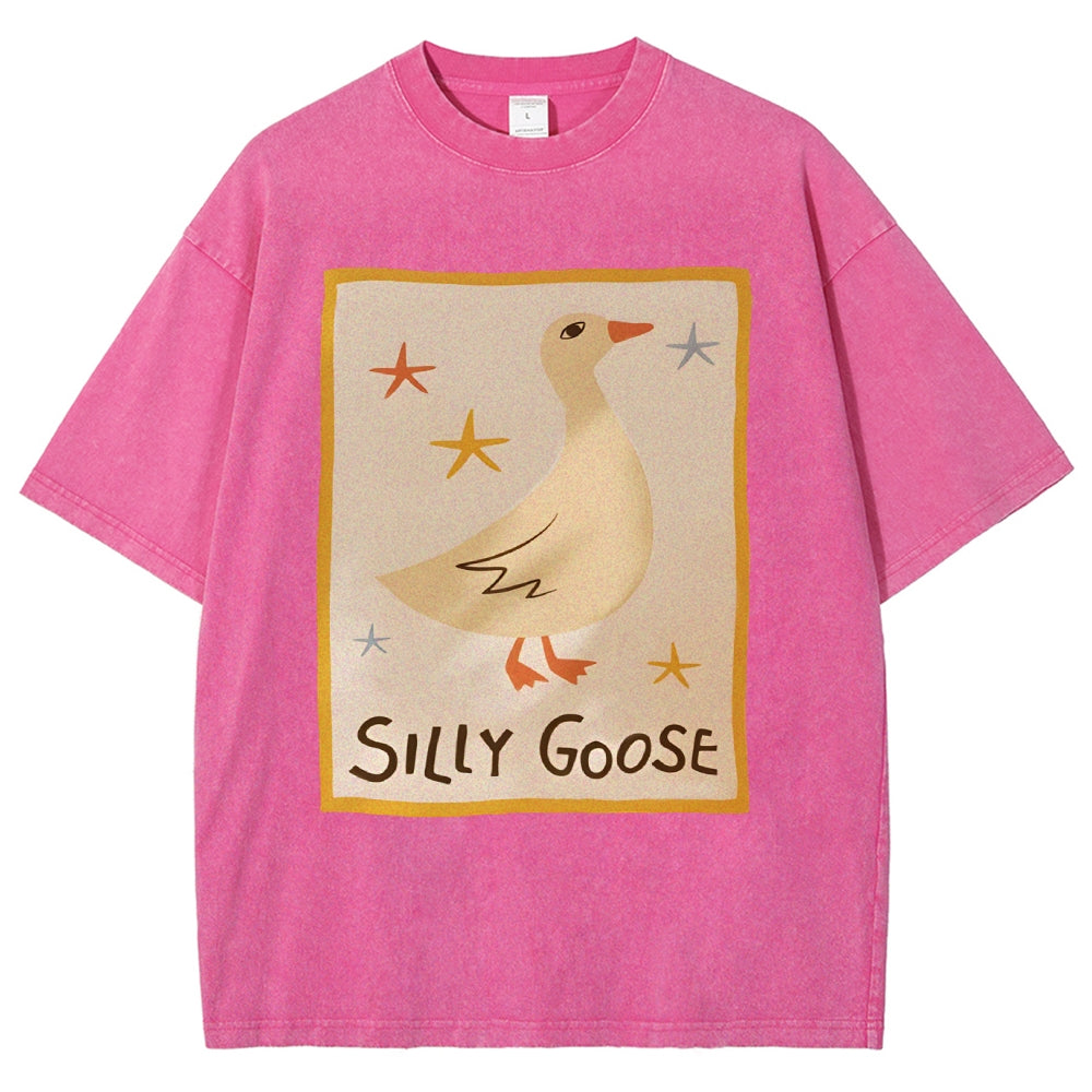 Unisex Silly Goose Printed Washed Tee
