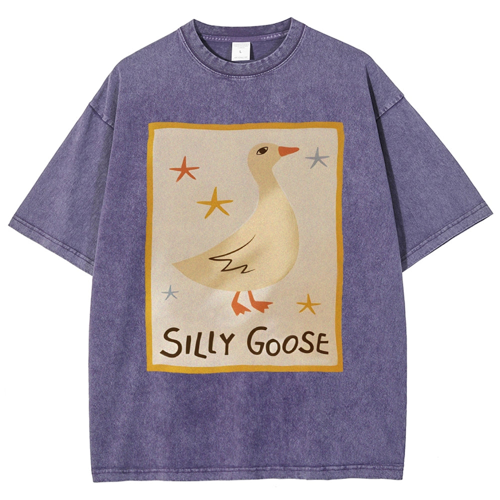 Unisex Silly Goose Printed Washed Tee