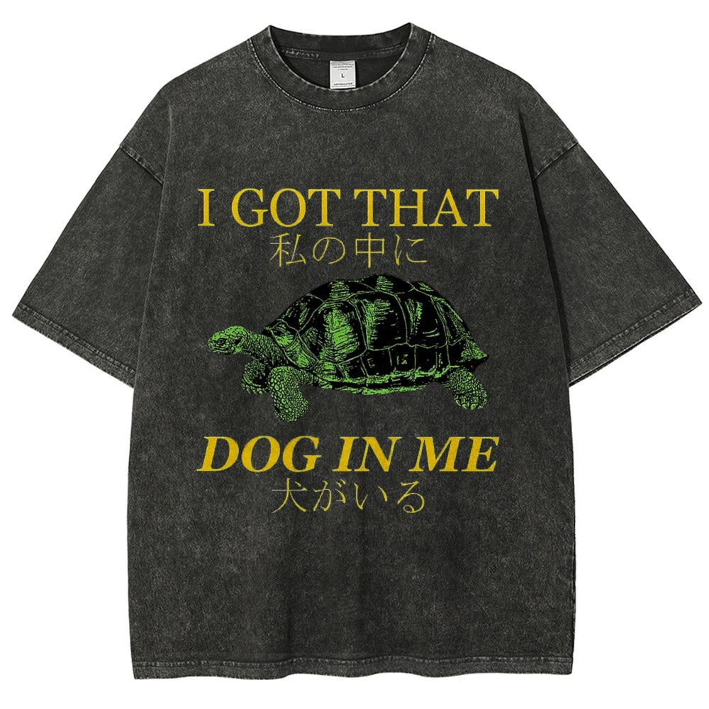 Unisex Japanese Turtle Printed Washed Tee