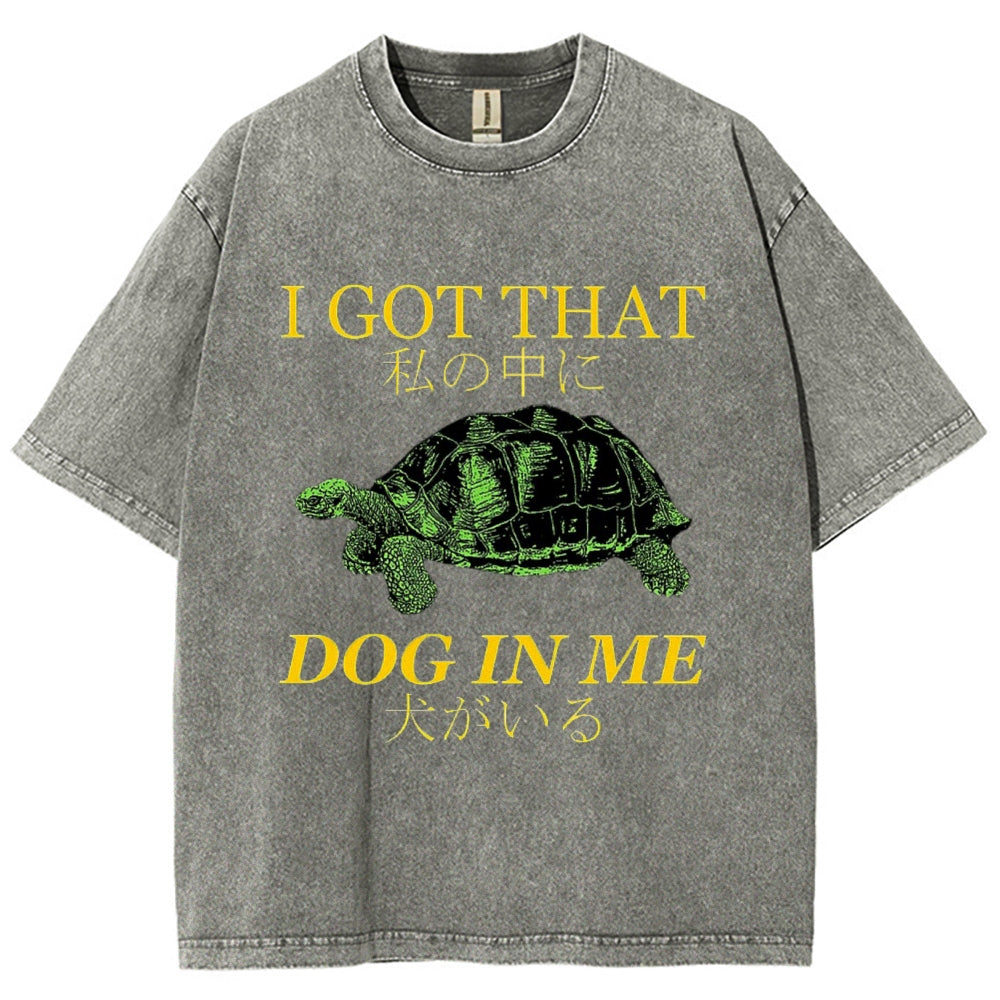 Unisex Japanese Turtle Printed Washed Tee