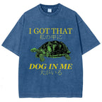 Unisex Japanese Turtle Printed Washed Tee