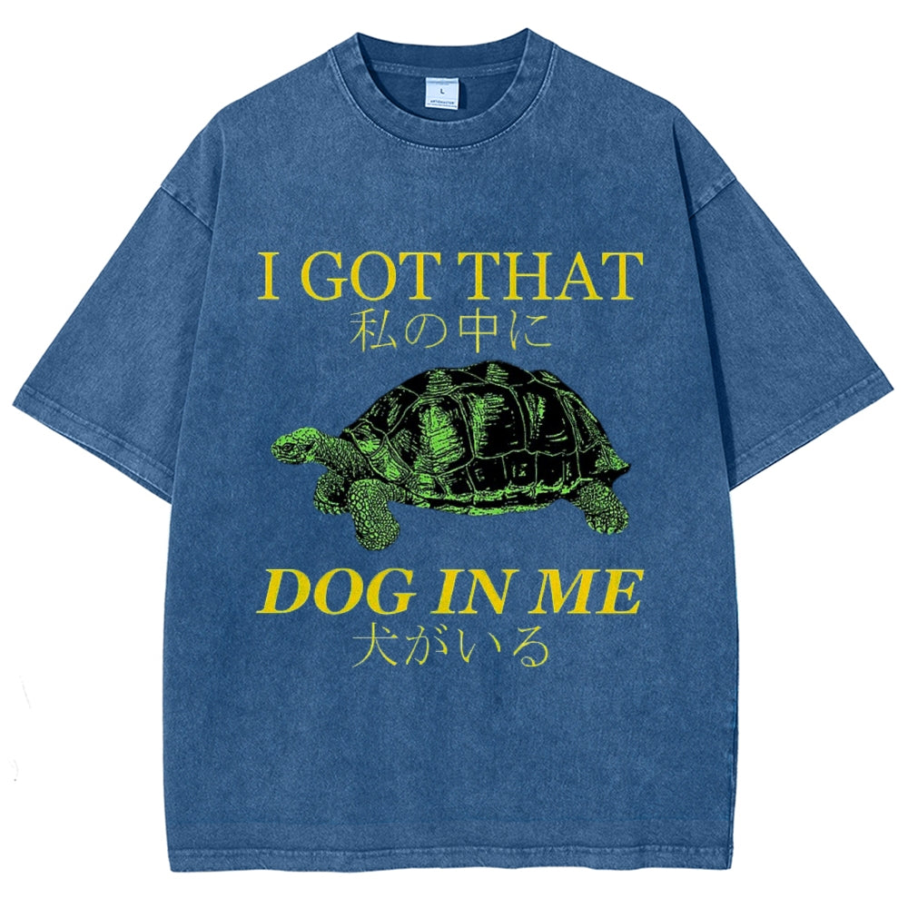 Unisex Japanese Turtle Printed Washed Tee