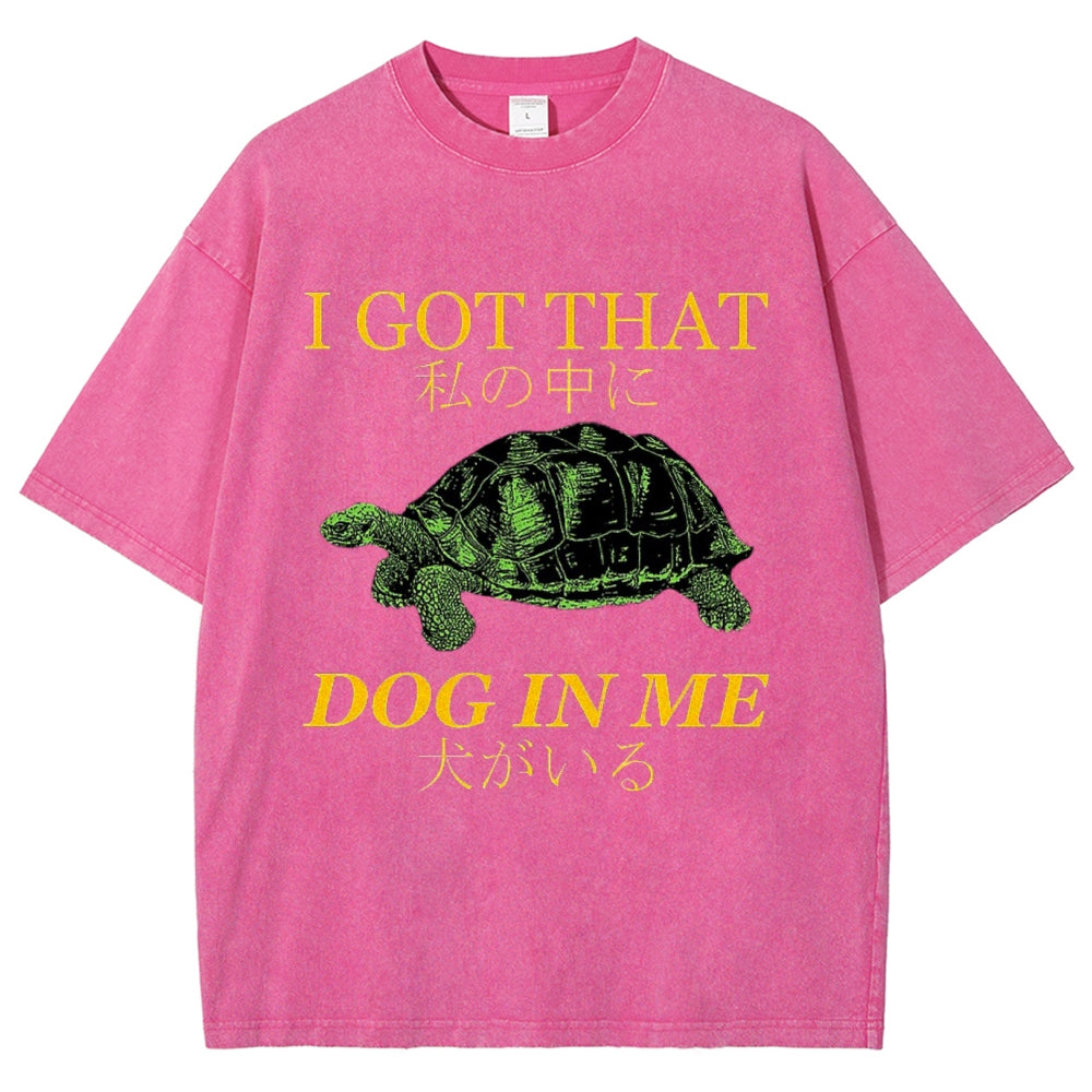 Unisex Japanese Turtle Printed Washed Tee
