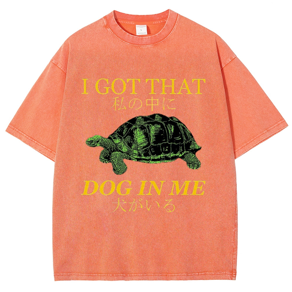 Unisex Japanese Turtle Printed Washed Tee