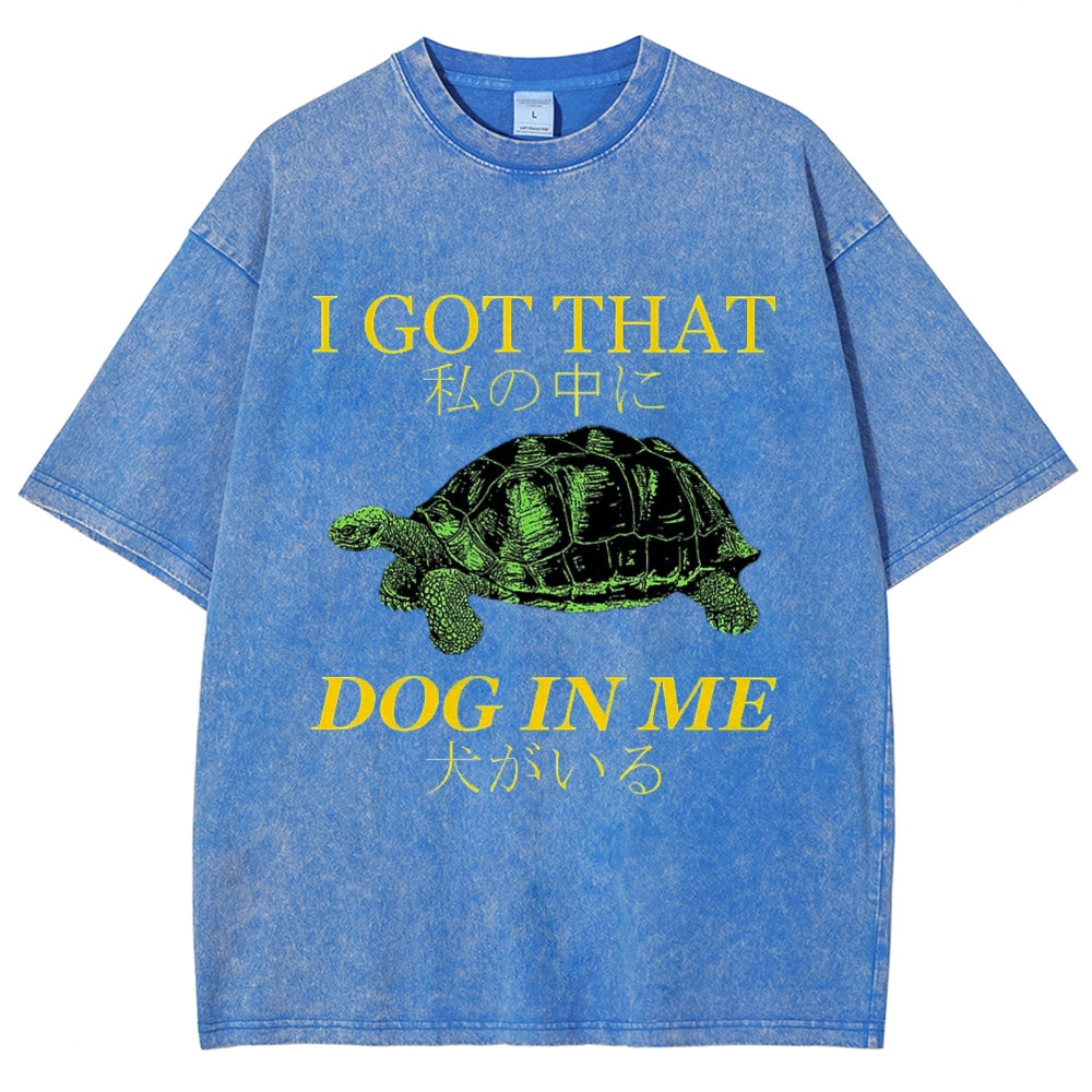 Unisex Japanese Turtle Printed Washed Tee