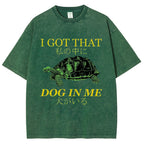 Unisex Japanese Turtle Printed Washed Tee