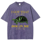 Unisex Japanese Turtle Printed Washed Tee