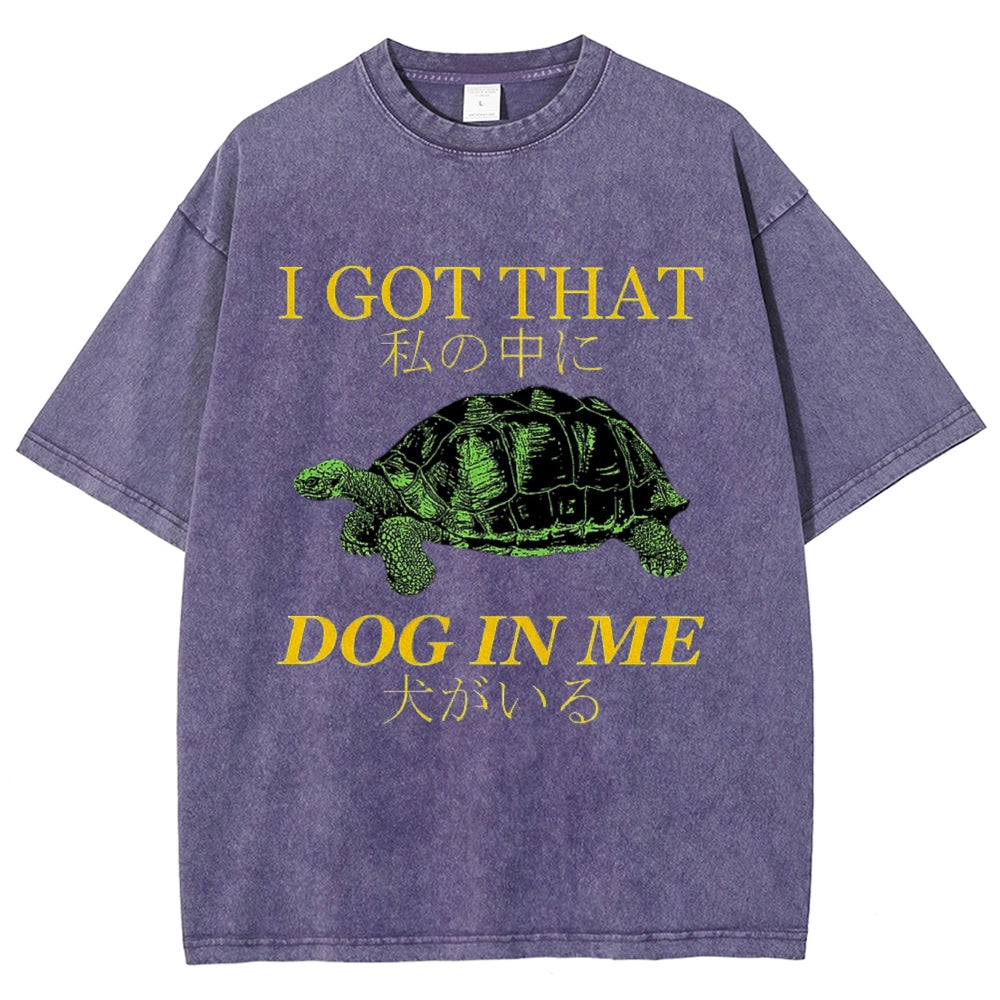 Unisex Japanese Turtle Printed Washed Tee