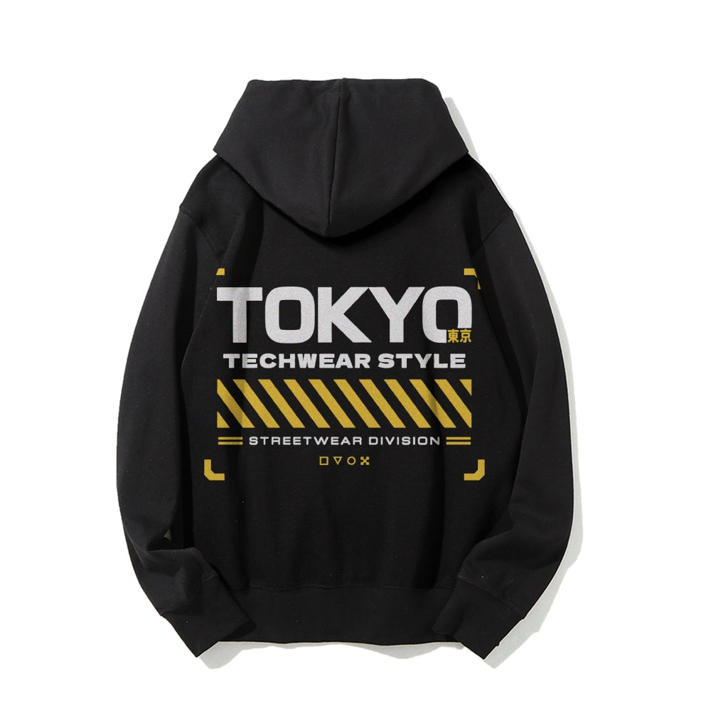 Tokyo Techwear Style Printed Back Cotton Hoodie