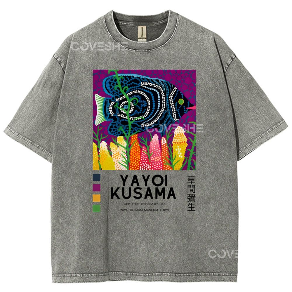 Unisex Polka Dot Fish Printed Washed Tee