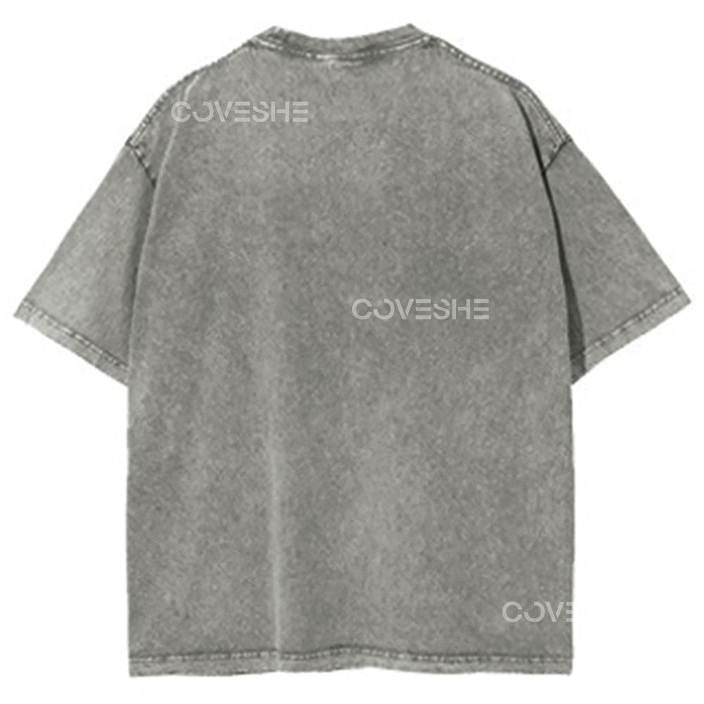 Unisex Polka Dot Flower Printed Washed Tee
