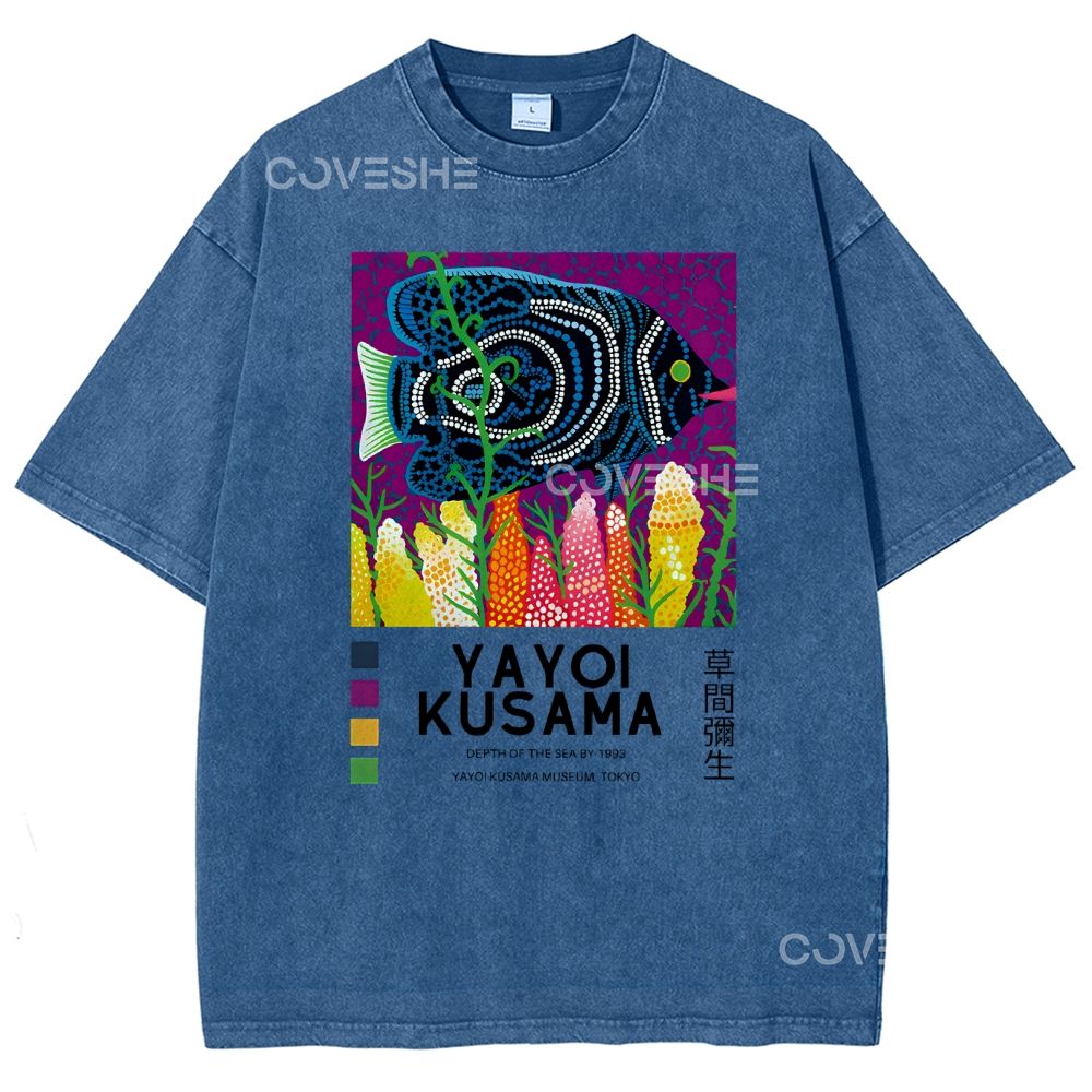 Unisex Polka Dot Fish Printed Washed Tee