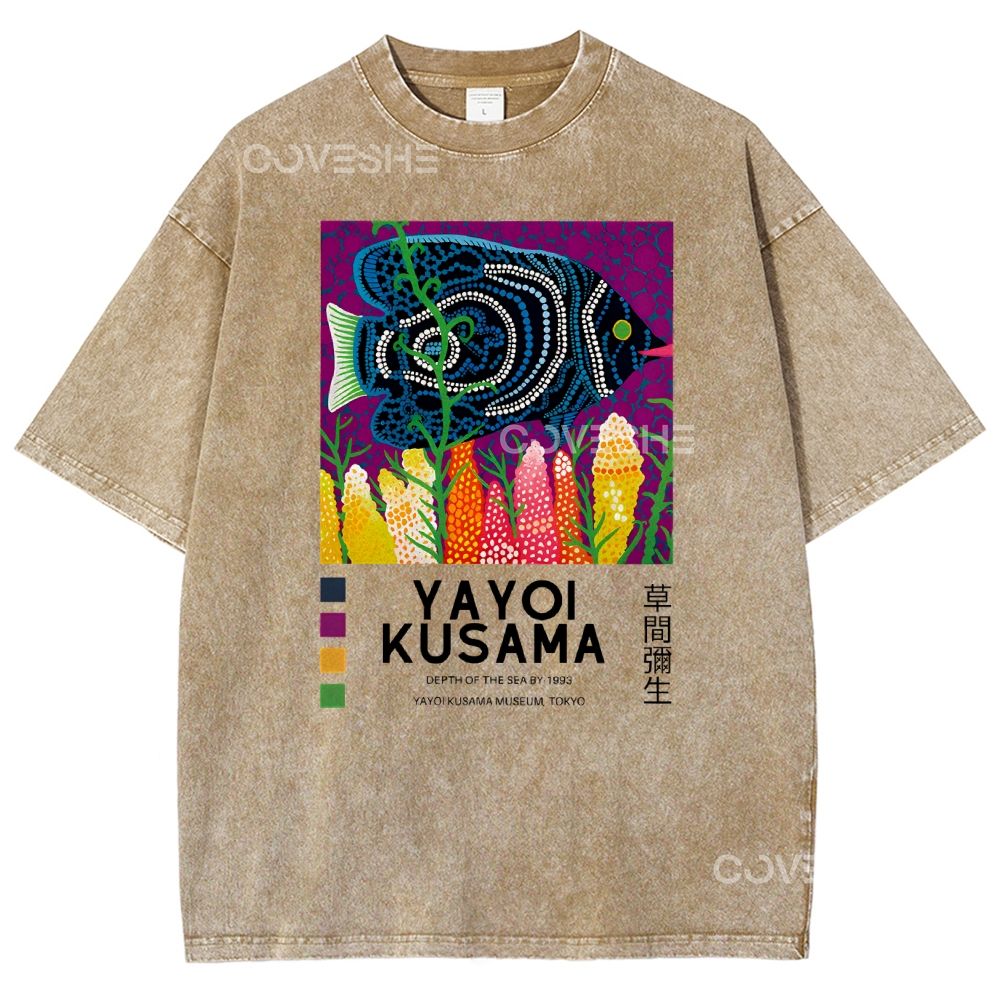 Unisex Polka Dot Fish Printed Washed Tee
