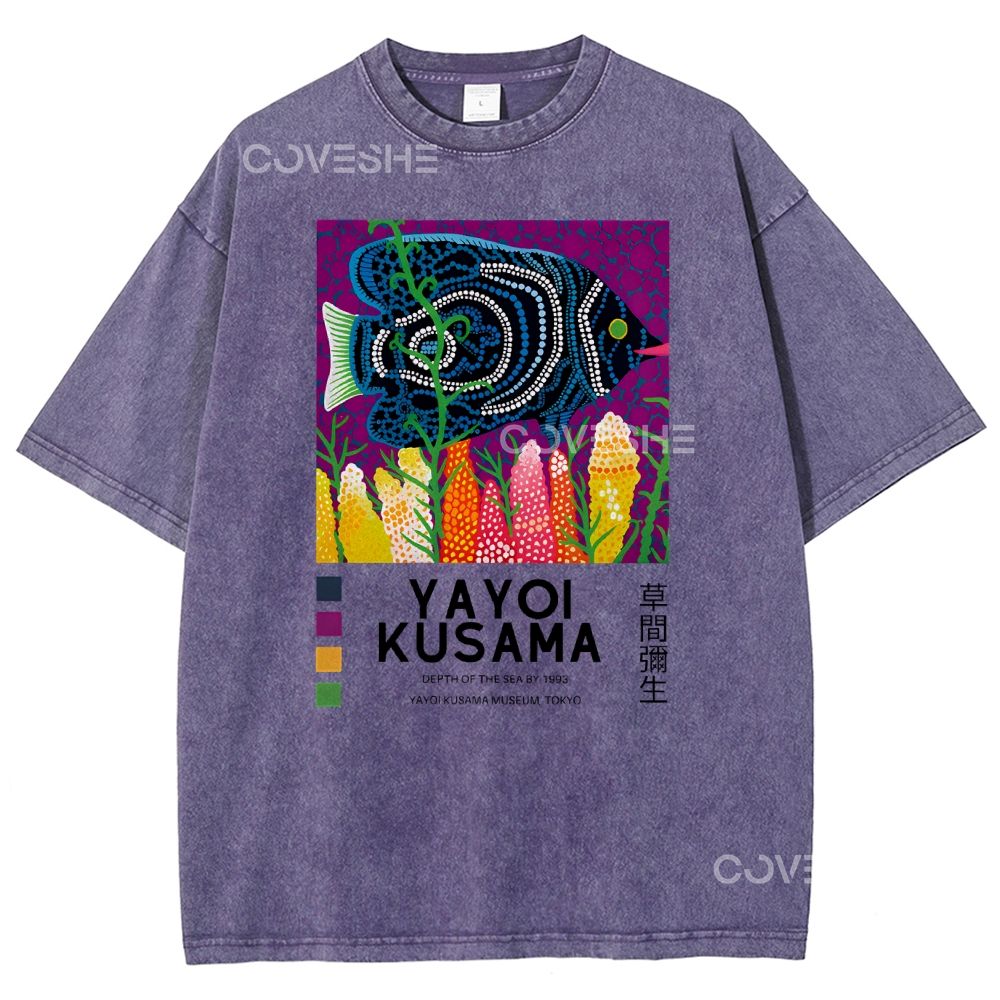 Unisex Polka Dot Fish Printed Washed Tee