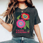 Unisex Polka Dot Flower Printed Washed Tee