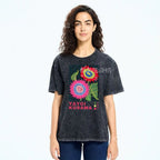 Unisex Polka Dot Flower Printed Washed Tee
