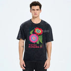 Unisex Polka Dot Flower Printed Washed Tee