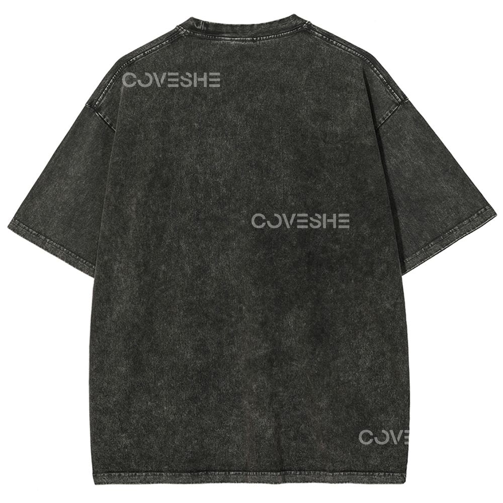 Unisex Polka Dot Flower Printed Washed Tee