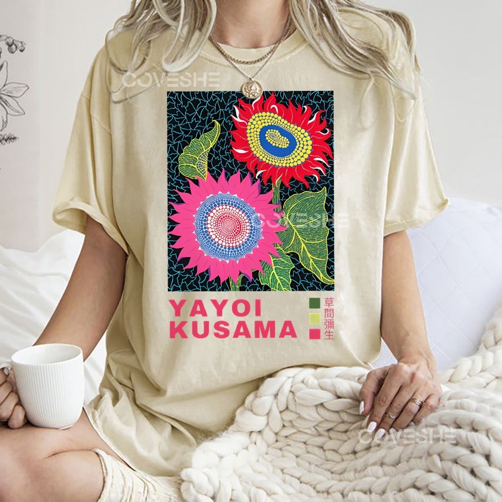 Unisex Polka Dot Flower Printed Washed Tee