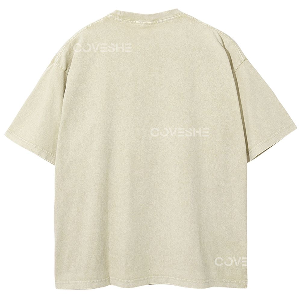 Unisex Polka Dot Flower Printed Washed Tee