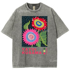 Unisex Polka Dot Flower Printed Washed Tee