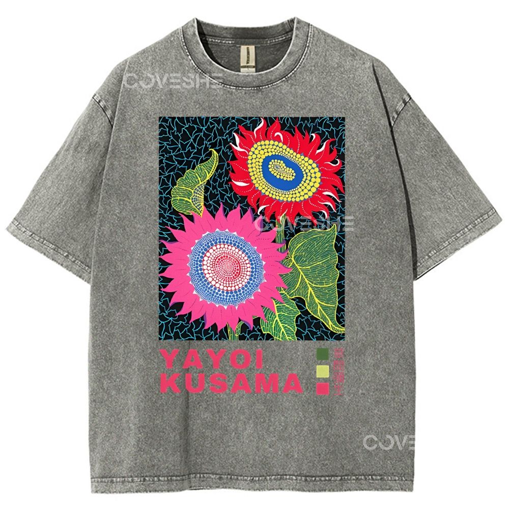 Unisex Polka Dot Flower Printed Washed Tee